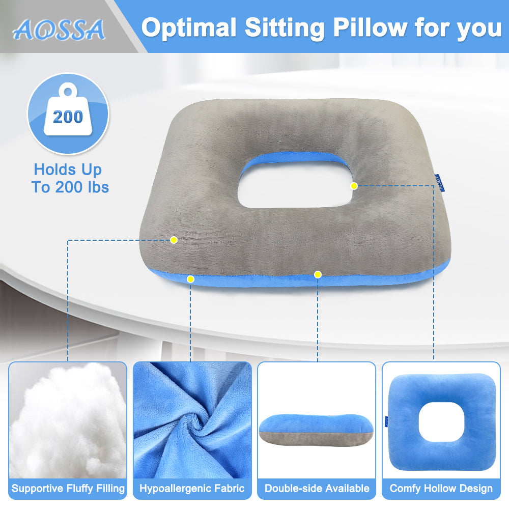 AOSSA Donut Pillow Postpartum Pregnancy Sitting Cushion Perineal Doughnut  BBL Pillow After Surgery for Butt with Hole Bed Sore Pressure Ulcer Seat